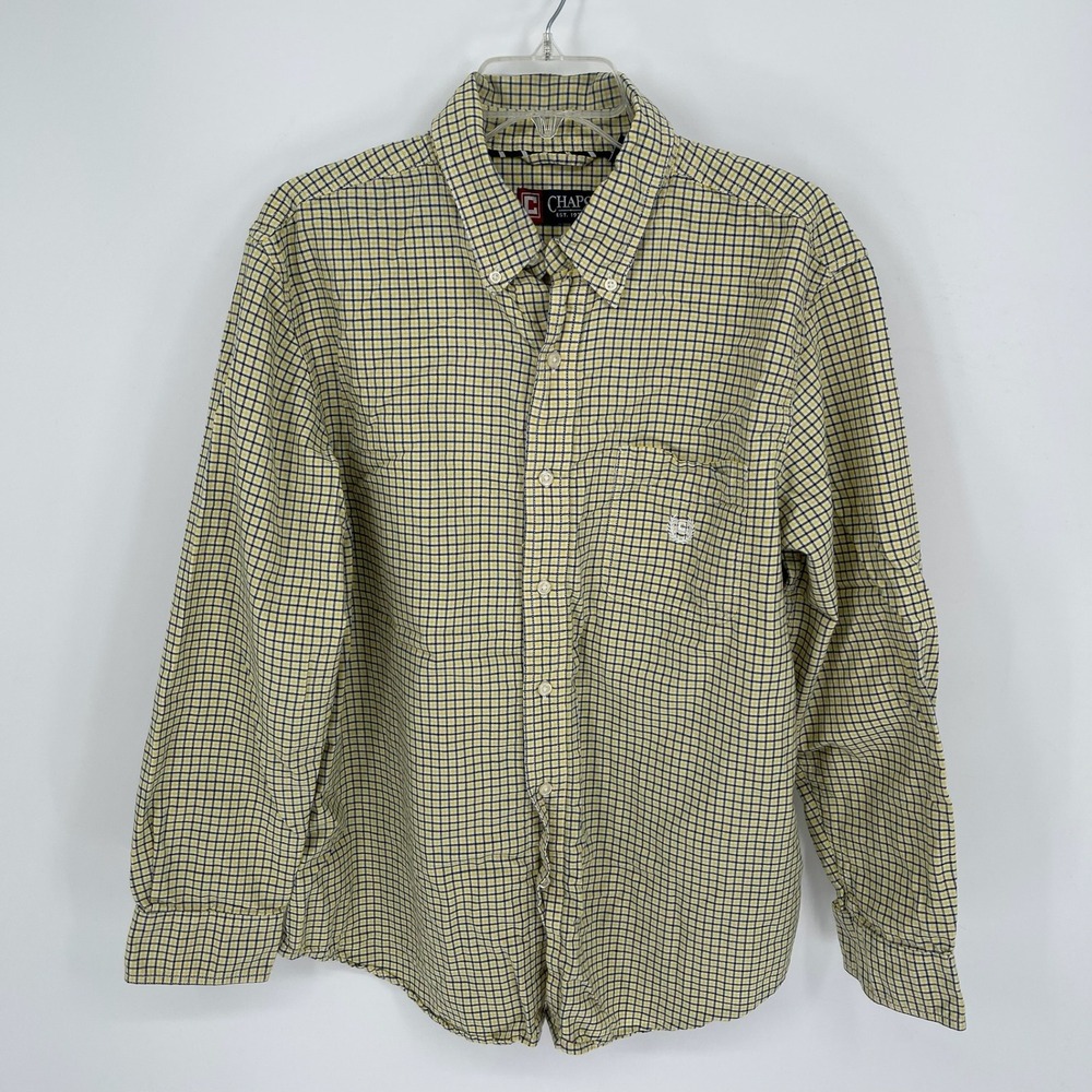 Chaps Men's Yellow Plaid Button‎ Down Shirt Size Large